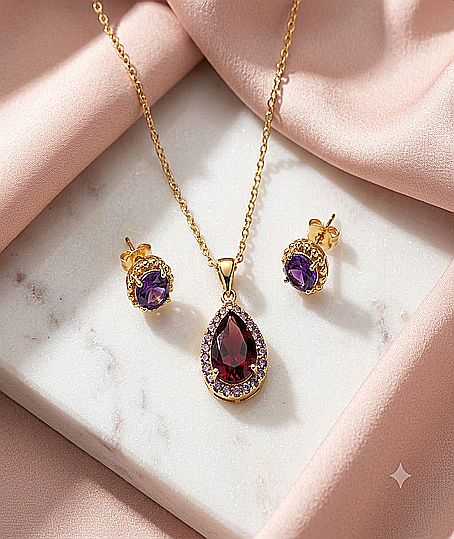 Red Garnet & African Amethyst Jewelry Set