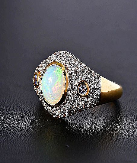 Ethiopian Opal & Tanzanite Gold-Plated Ring