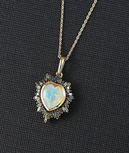 Natural Welo Opal & Blue Diamond Pendant