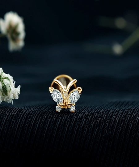 Natural Diamond Butterfly Earring for Helix Piercing