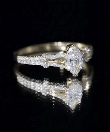 Marquise Cut Moissanite Solitaire Engagement Ring in Split Shank
